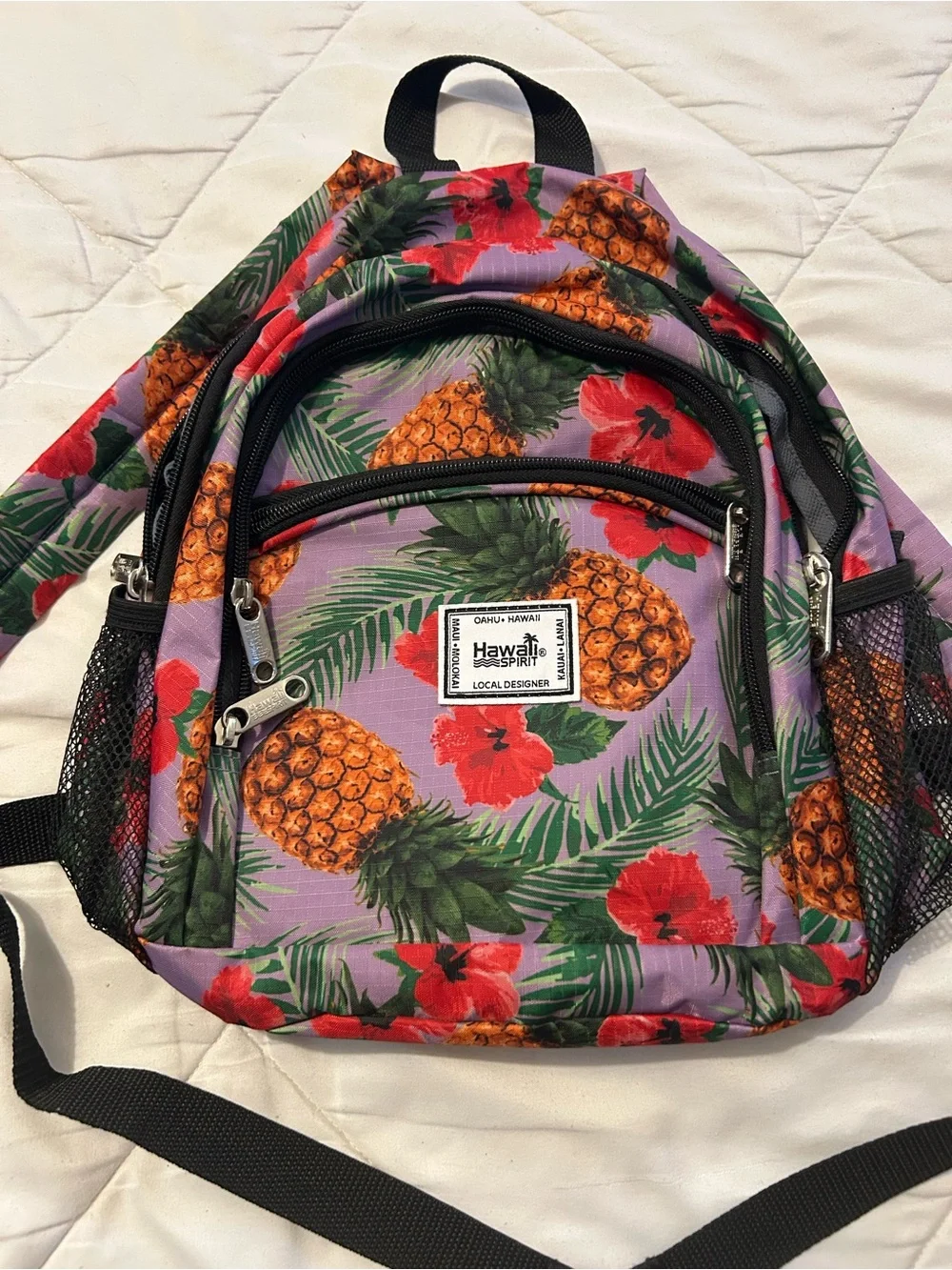 Hawaiian Pineapple Print Mini Backpack - Purple - Picture 1 of 9